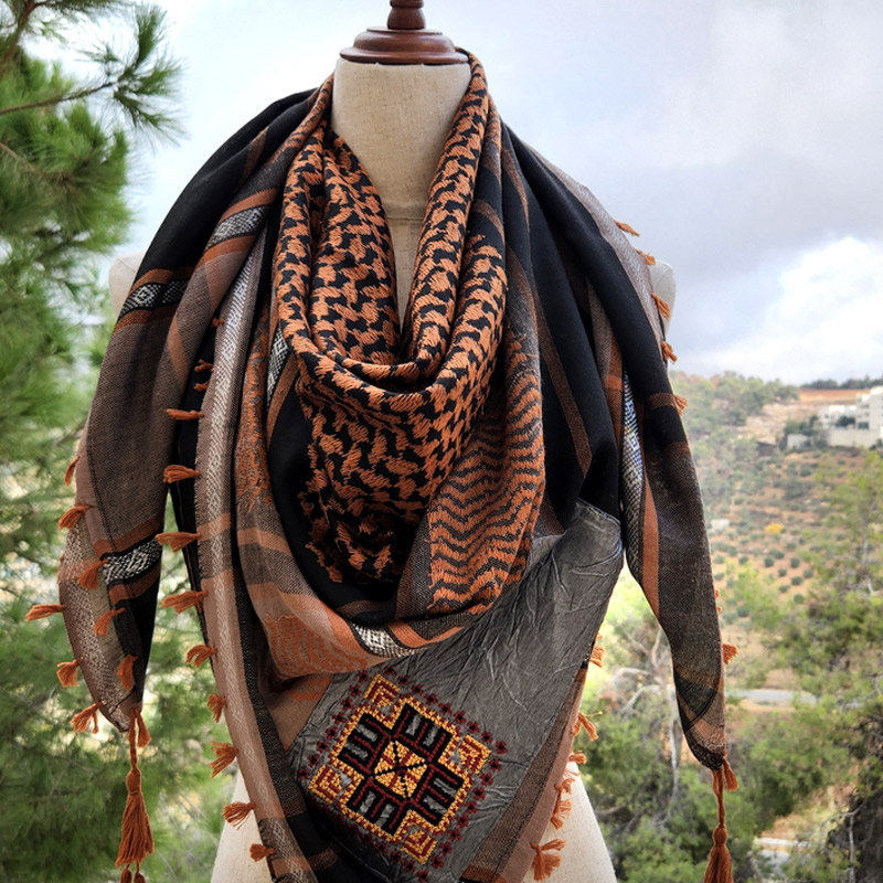 Keffiyeh scarf with Palestinian Hand Embroidery